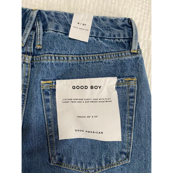 NWT GOOD AMERICAN JEANS 27 GOOD BOY BOYFRIEND ANKLE SLIT HIGH RISE BLUE GB999TFT - Picture 8 of 9